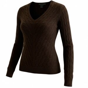 Ralph Lauren Women's Dark Brown Slim Fit V-Neck Cashmere Sweater